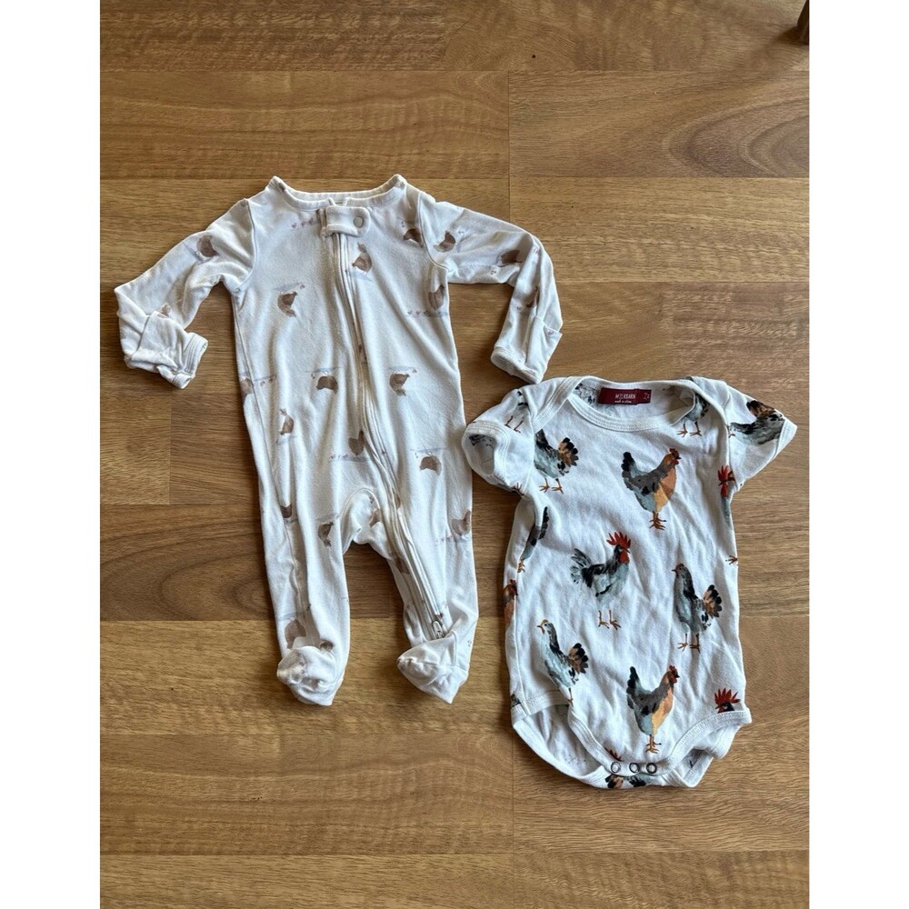 MILKBARN chickens hens farm baby onesie and sleeper set
